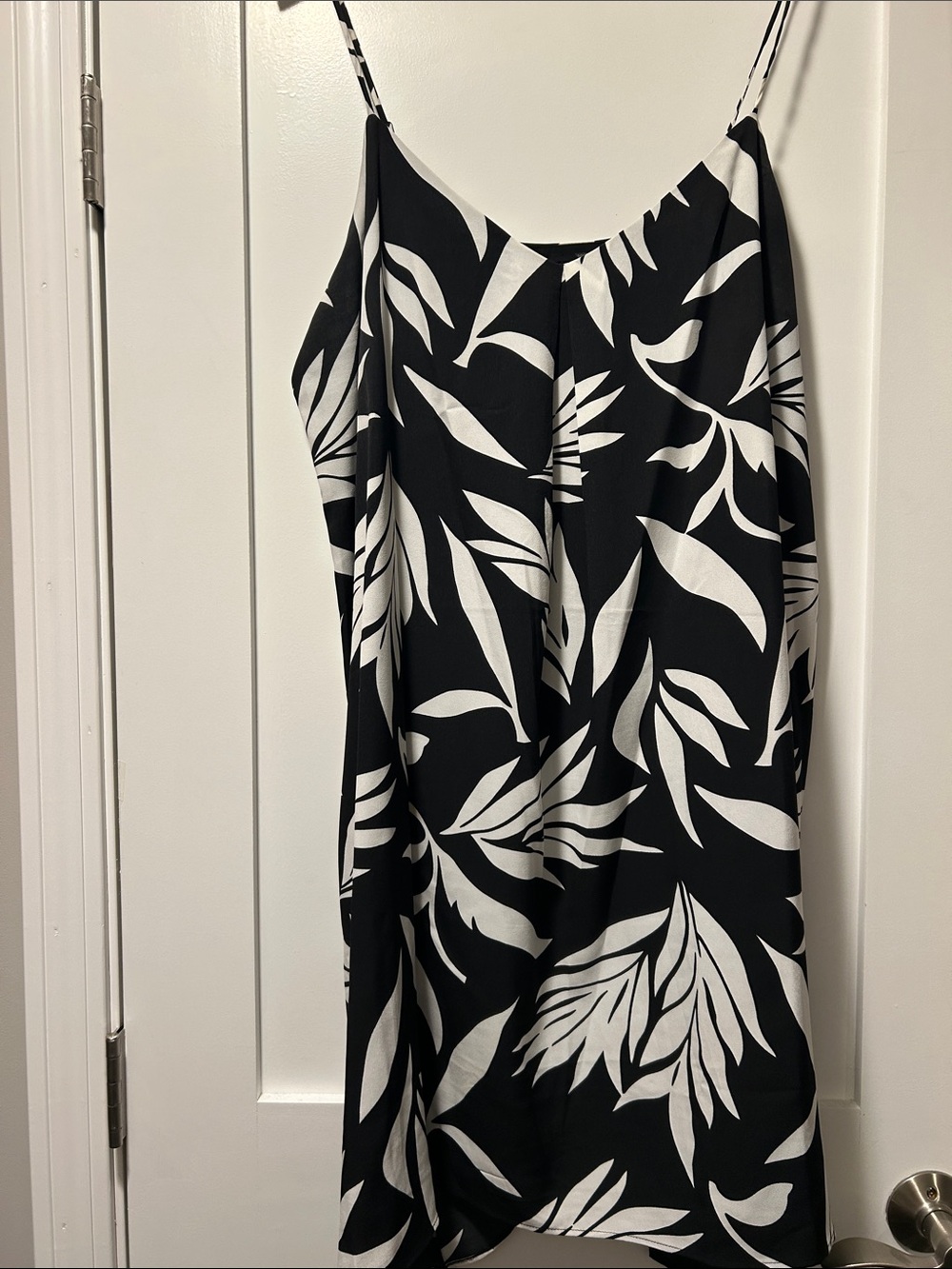 LOFT Black and White Leaf-Print Lined Slip Dress